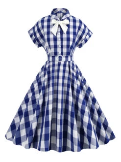 1950s Plaid Bow Lapel Swing Dress -Retro Pulse Shop SCHL001476 NB 1