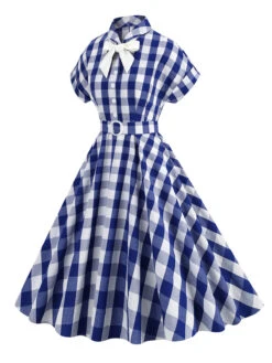 1950s Plaid Bow Lapel Swing Dress -Retro Pulse Shop SCHL001476 NB 2