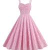Pink 1950s Spaghetti Strap Stripes Swing Dress -Retro Pulse Shop SCHL001478 P 1