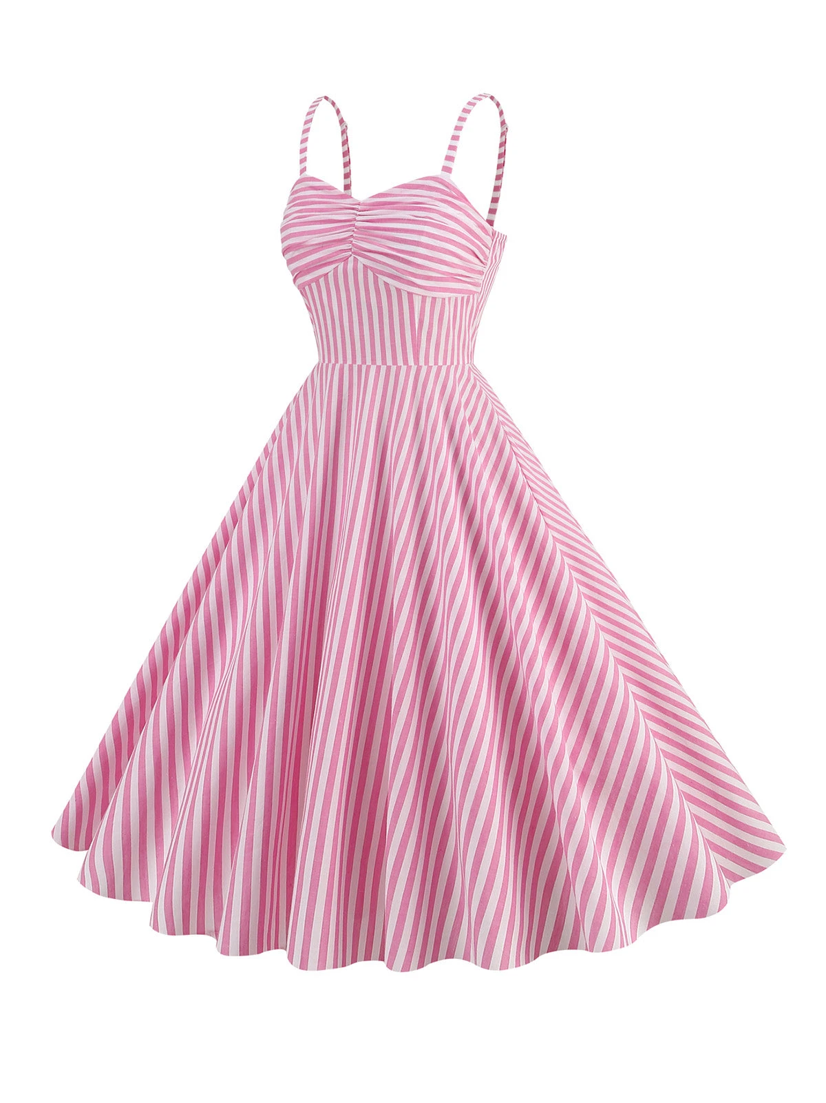 Pink 1950s Spaghetti Strap Stripes Swing Dress 4 Pink 1950s Spaghetti Strap Stripes Swing Dress - Image 2