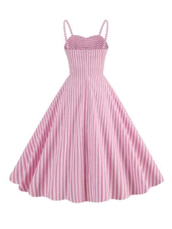 Pink 1950s Spaghetti Strap Stripes Swing Dress 8 Pink 1950s Spaghetti Strap Stripes Swing Dress -Retro Pulse Shop SCHL001478 P 3