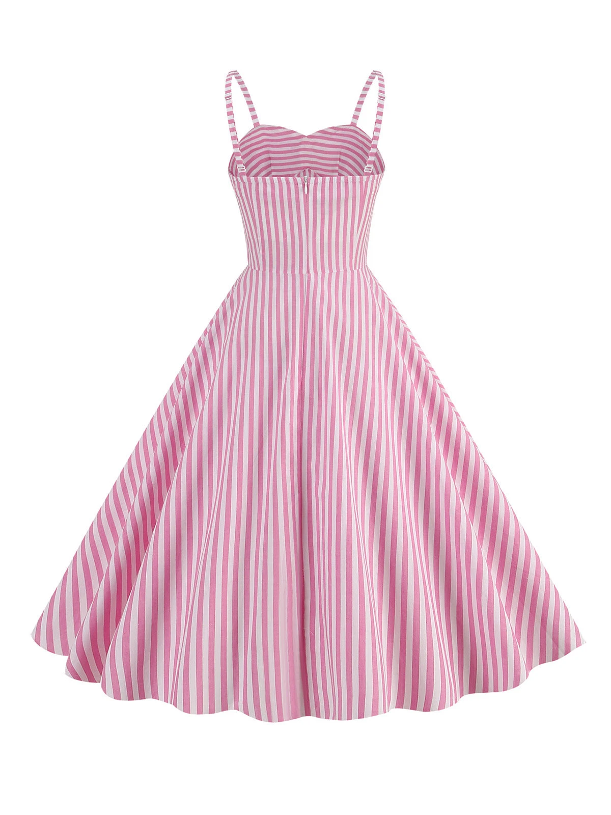 Pink 1950s Spaghetti Strap Stripes Swing Dress 5 Pink 1950s Spaghetti Strap Stripes Swing Dress - Image 3