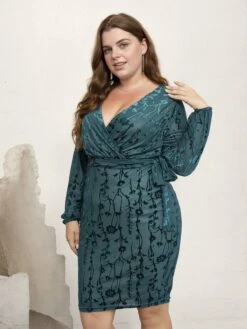 [Plus Size] Green 1960s Floral Jacquard Pencil Dress -Retro Pulse Shop SCHL001556 3