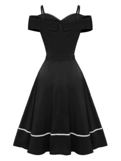 Black 1950s Halloween Off-Shoulder Spider Web Dress -Retro Pulse Shop SCHL001594 3