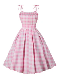 Pink 1950s Spaghetti Strap Plaid Swing Dress -Retro Pulse Shop SCHL001821 2