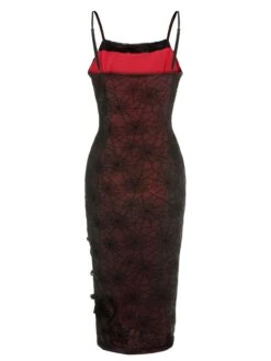 Deep Red 1960s Halloween Spider Web Dress -Retro Pulse Shop SCHL001839 3 compressed