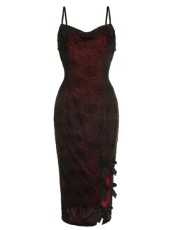 Deep Red 1960s Halloween Spider Web Dress -Retro Pulse Shop SCHL001839 DER