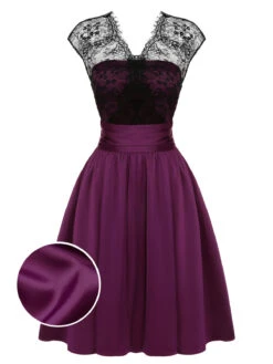 Dark Purple 1950s Lace Patchwork V-Neck Dress