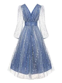 1950s V-Neck High-Waist Stars Mesh Belted Dress -Retro Pulse Shop SCHL001841 2 compressed b8c08684 7577 4ba1 ba7e 8639eb2e537c