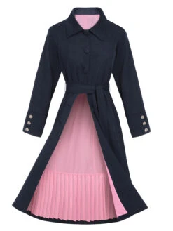 Dark Blue 1950s Solid Belted Coat -Retro Pulse Shop SCHL001910 1