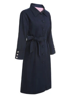 Dark Blue 1950s Solid Belted Coat -Retro Pulse Shop SCHL001910 2