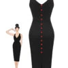 Black 1960s V-Neck Solid Bodycon Dress -Retro Pulse Shop SCHL002063 01