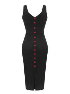 Black 1960s V-Neck Solid Bodycon Dress -Retro Pulse Shop SCHL002063 3