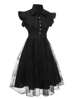 Black 1950s Sequined Spider Mesh Dress -Retro Pulse Shop SCHL002084 2