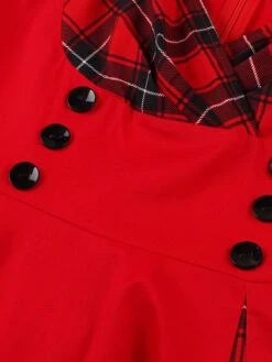 Red & Black 1950s Plaid V-Neck Dress -Retro Pulse Shop SCHL002106 R 8