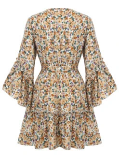 1960s Floral Flared Long Sleeve Dress With Belt 12 1960s Floral Flared Long Sleeve Dress With Belt -Retro Pulse Shop SCHL002324 3