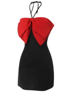 Black&Red 1960s Bow-knot Patchwork Wrap Dress -Retro Pulse Shop SCHL002327 2