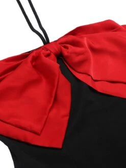 Black&Red 1960s Bow-knot Patchwork Wrap Dress -Retro Pulse Shop SCHL002327 4