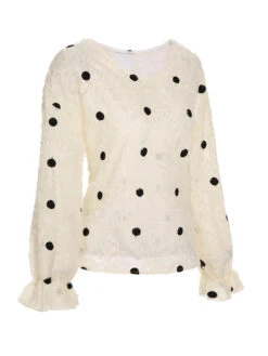 Creamy White 1950s Polka Dots Elastic Cuff Top -Retro Pulse Shop SCHL002334 2