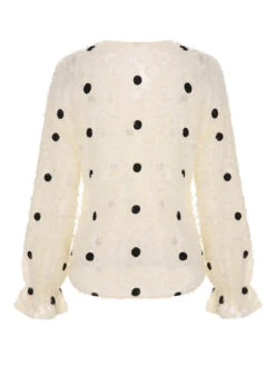 Creamy White 1950s Polka Dots Elastic Cuff Top -Retro Pulse Shop SCHL002334 3