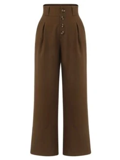 Dark Brown 1930s Buttoned Solid Shift Pants -Retro Pulse Shop SCHL002335 DBR 01 2 compressed