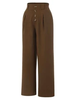 Dark Brown 1930s Buttoned Solid Shift Pants -Retro Pulse Shop SCHL002335 DBR 01 3 compressed