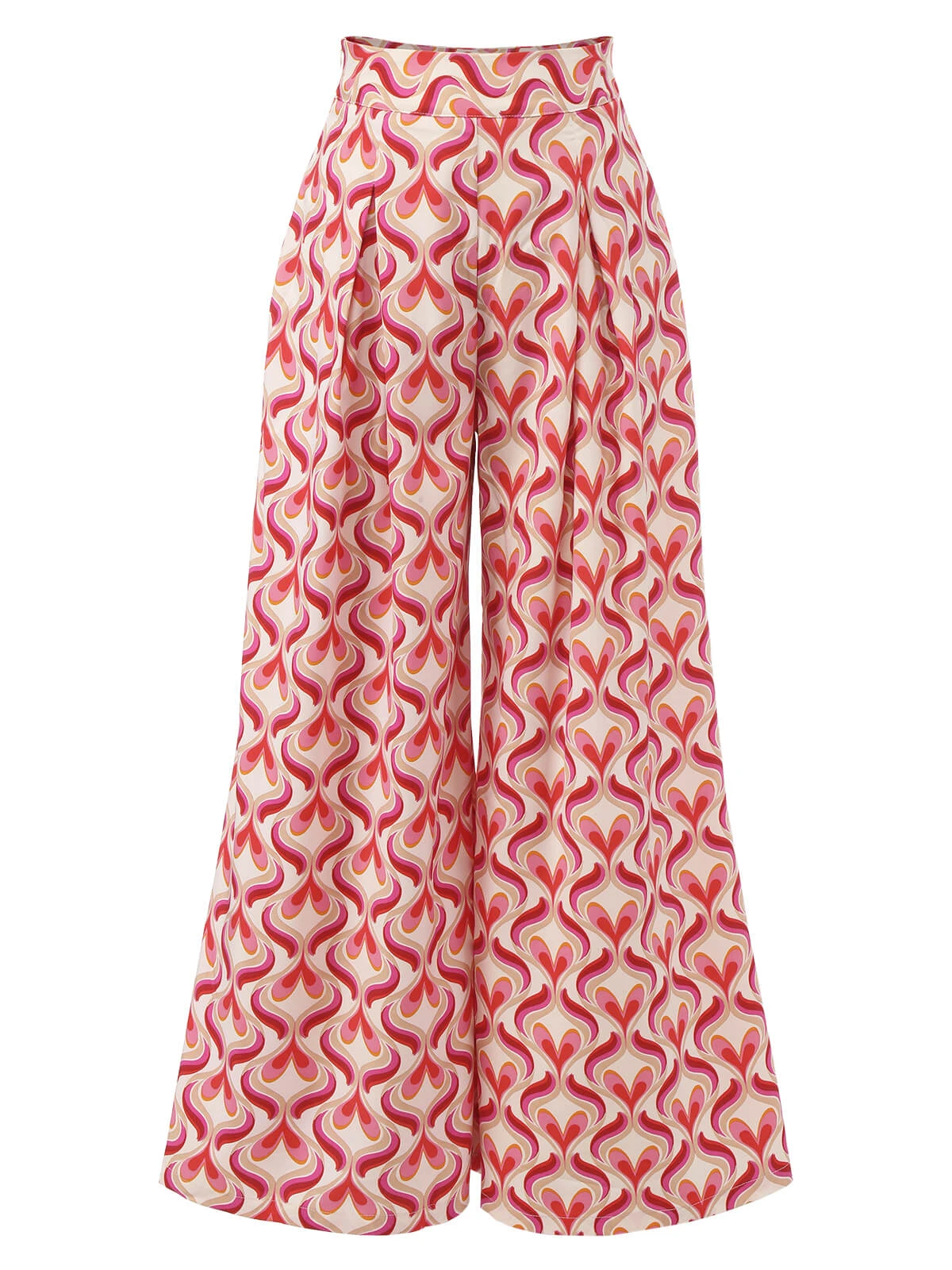 Red 1960s Heart Op Art Wide-Leg Pants 4 Red 1960s Heart Op Art Wide-Leg Pants - Image 2