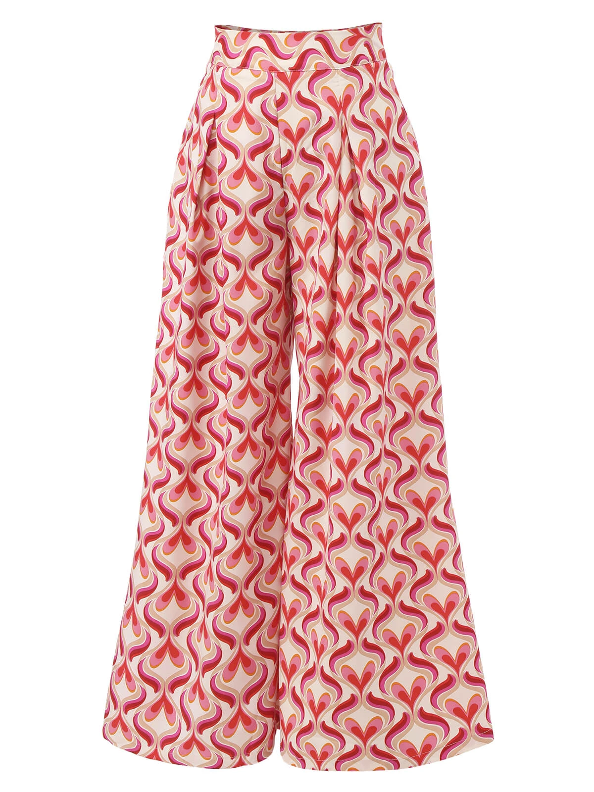 Red 1960s Heart Op Art Wide-Leg Pants 5 Red 1960s Heart Op Art Wide-Leg Pants - Image 3