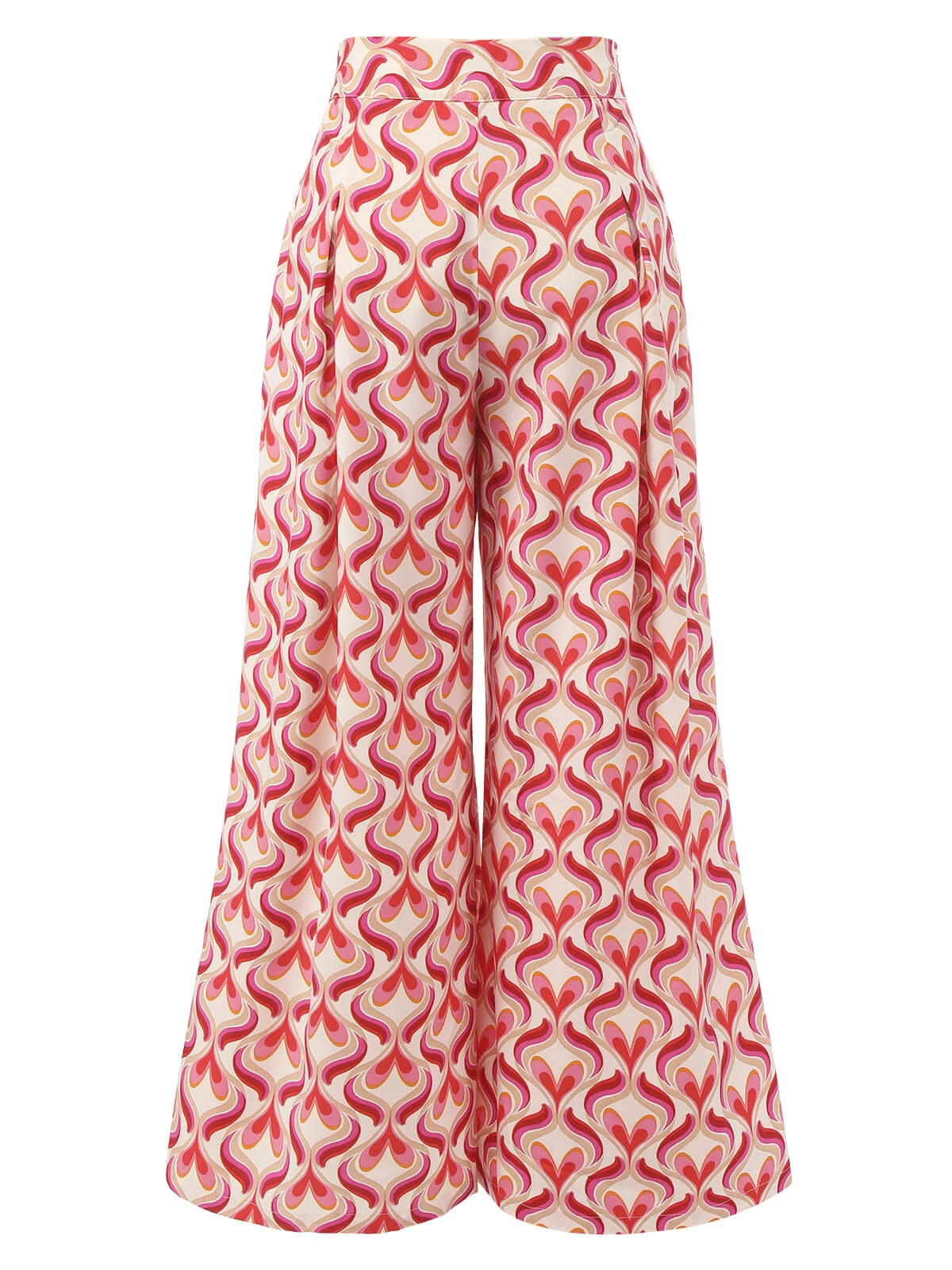 Red 1960s Heart Op Art Wide-Leg Pants 6 Red 1960s Heart Op Art Wide-Leg Pants - Image 4