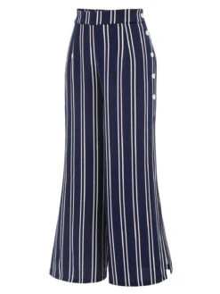Navy Blue 1940s Stripes Wide-Leg Pants -Retro Pulse Shop SCHL002341 2 compressed