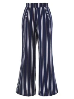 Navy Blue 1940s Stripes Wide-Leg Pants -Retro Pulse Shop SCHL002341 3 compressed