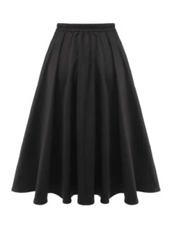 Black 1950s Solid Elastic Waist Pleated Skirt -Retro Pulse Shop SCHL002413 3 compressed