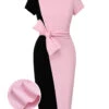 Black & Pink 1960s Boat Neck Contrast Belted Dress -Retro Pulse Shop SCHL002418 01