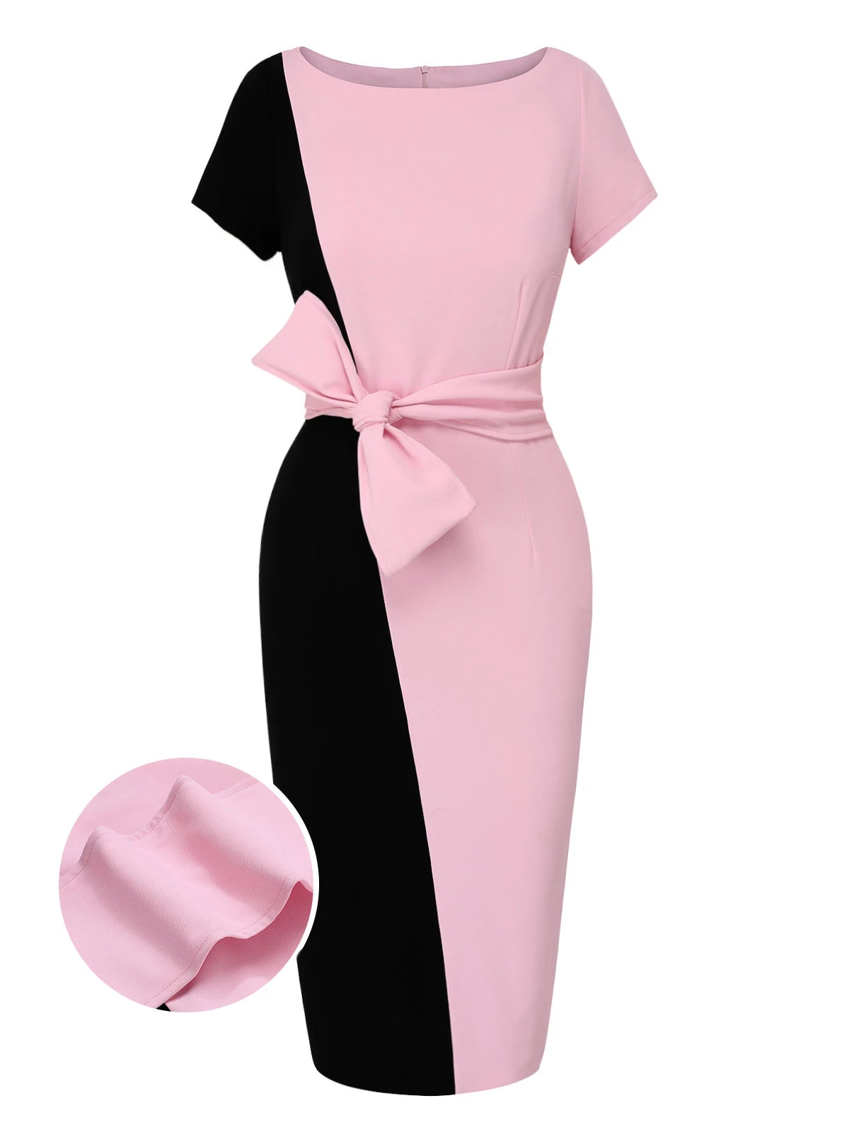 Black & Pink 1960s Boat Neck Contrast Belted Dress 3 Black & Pink 1960s Boat Neck Contrast Belted Dress