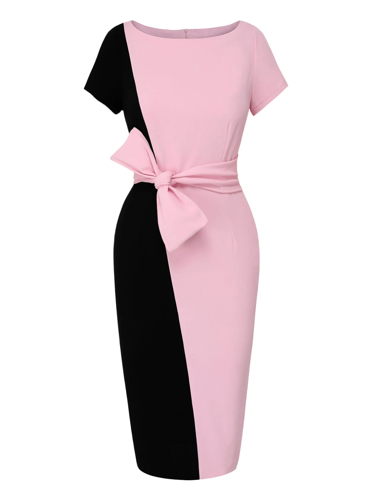 Black & Pink 1960s Boat Neck Contrast Belted Dress 4 Black & Pink 1960s Boat Neck Contrast Belted Dress - Image 2