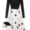 Black 1950s Polka Dot Bow Patchwork Knitted Dress -Retro Pulse Shop SCHL002421 01