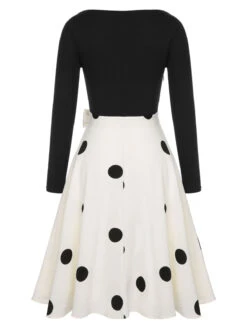 Black 1950s Polka Dot Bow Patchwork Knitted Dress -Retro Pulse Shop SCHL002421 3