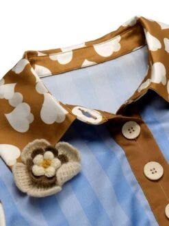 Blue 1950s Lapel Bow Decor Plaids Patchwork Dress -Retro Pulse Shop SCHL002470 4