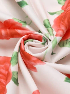 Beige 1950s Roses Lapel Dress With Belt 14 Beige 1950s Roses Lapel Dress With Belt -Retro Pulse Shop SCHL002493 5