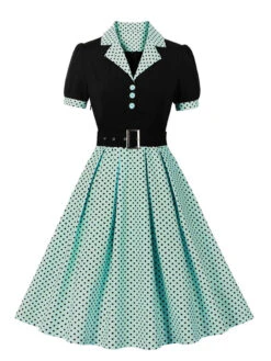 [Plus Size] 1950s Color Block Polka Dots Lapel Dress -Retro Pulse Shop SCHL002503 LAG 1 c25d8ab8 4640 4be6 b0c8 2d6b9de47f12