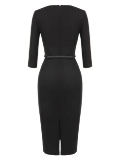 Black 1960s Solid Boat Neck Wrap Dress -Retro Pulse Shop SCHL002508 3