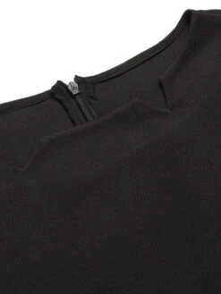 Black 1960s Solid Boat Neck Wrap Dress -Retro Pulse Shop SCHL002508 4