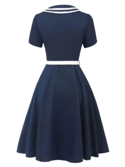 Dark Blue 1950s Sailor Style Double Breasted Dress -Retro Pulse Shop SCHL002511 3