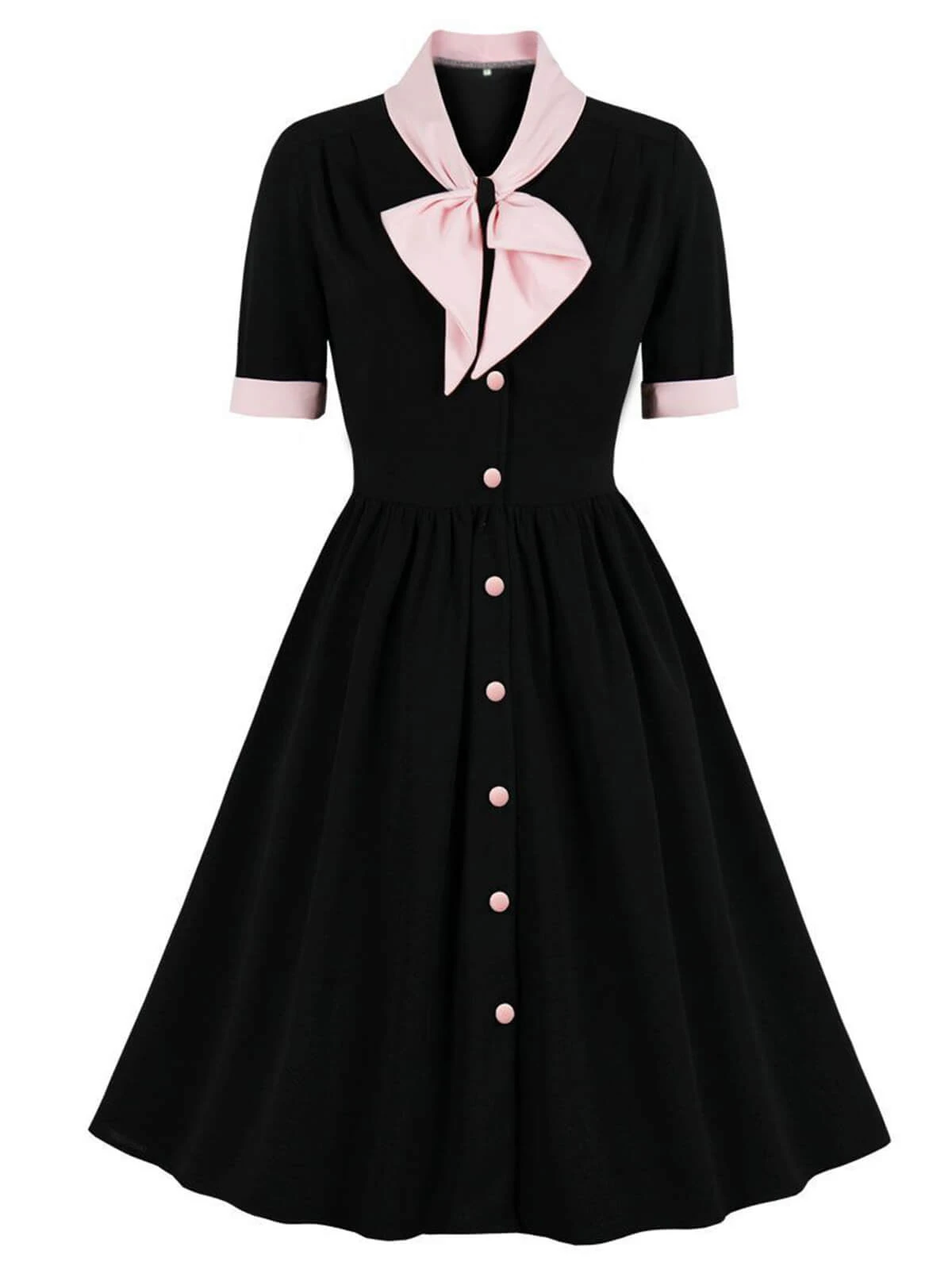 1940s Color Contrast Button Lapel Bow Dress 6 1940s Color Contrast Button Lapel Bow Dress - Image 4