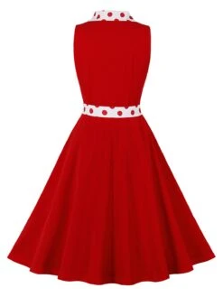 1950s Lapel Polka Dots Sleeveless Belted Dress 10 1950s Lapel Polka Dots Sleeveless Belted Dress -Retro Pulse Shop SCHL002514 R 2 compressed