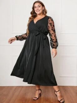 [Plus Size] Black 1950s Floral Mesh Sleeves Dress -Retro Pulse Shop SCHL002557 4