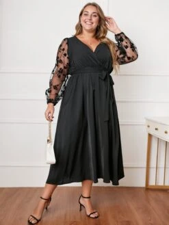 [Plus Size] Black 1950s Floral Mesh Sleeves Dress -Retro Pulse Shop SCHL002557 5