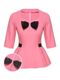 2PCS Pink 1960s Bow Waist Top & Slit Skirt -Retro Pulse Shop SCHL002577 01 eb99d280 1a12 4404 8b82 fa007fc89168