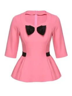 2PCS Pink 1960s Bow Waist Top & Slit Skirt -Retro Pulse Shop SCHL002577 1 dc408822 dcdc 44aa be47 a38e91b71575