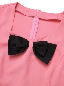 2PCS Pink 1960s Bow Waist Top & Slit Skirt -Retro Pulse Shop SCHL002577 4 ebd87032 009a 41f7 9249 c57864d49b7a